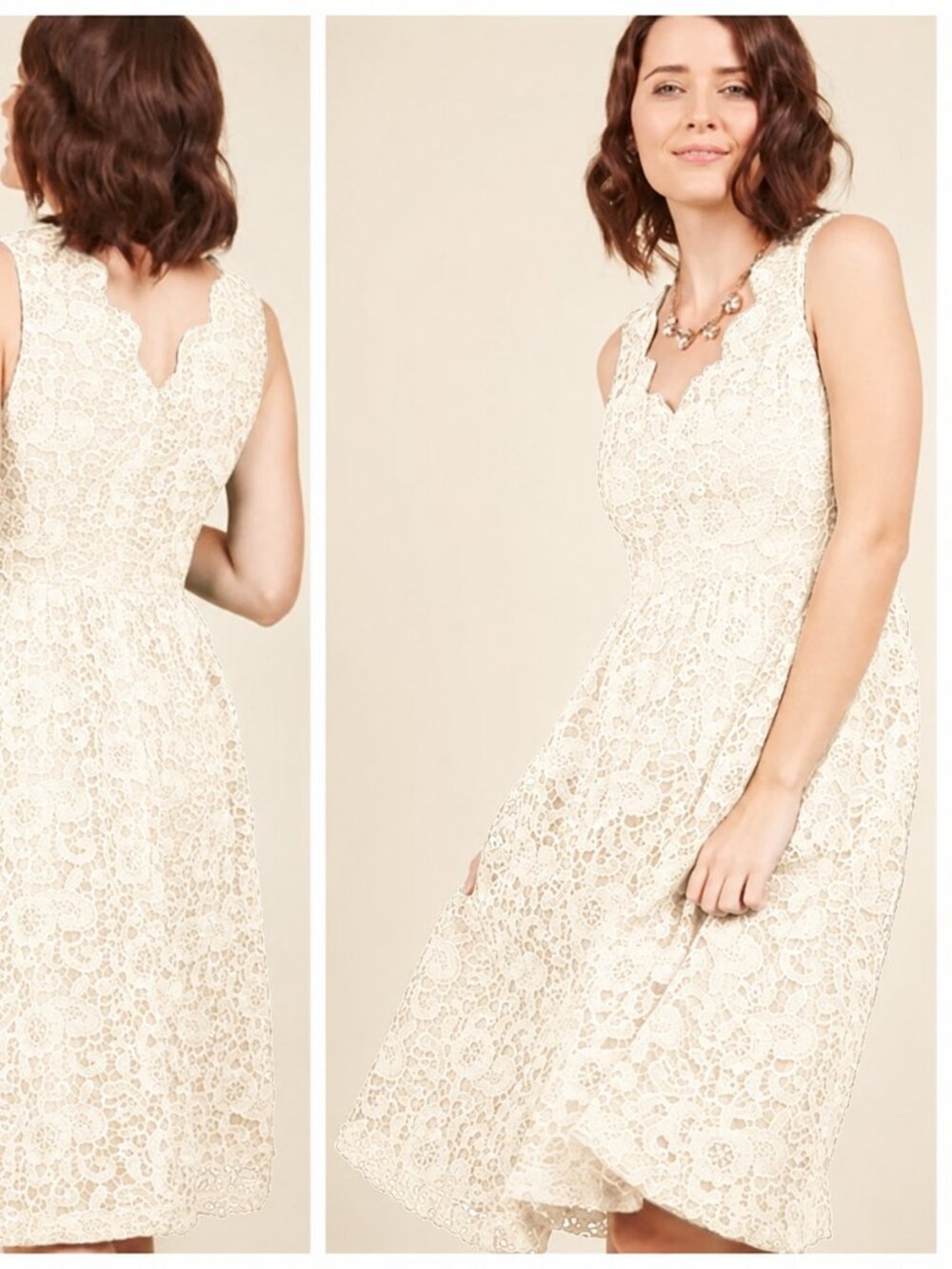 Modcloth Ivory Crochet Midi Skater Dress Size Large